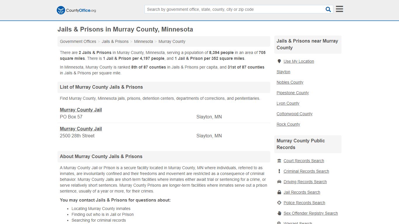 Jails & Prisons - Murray County, MN (Inmate Rosters & Records)