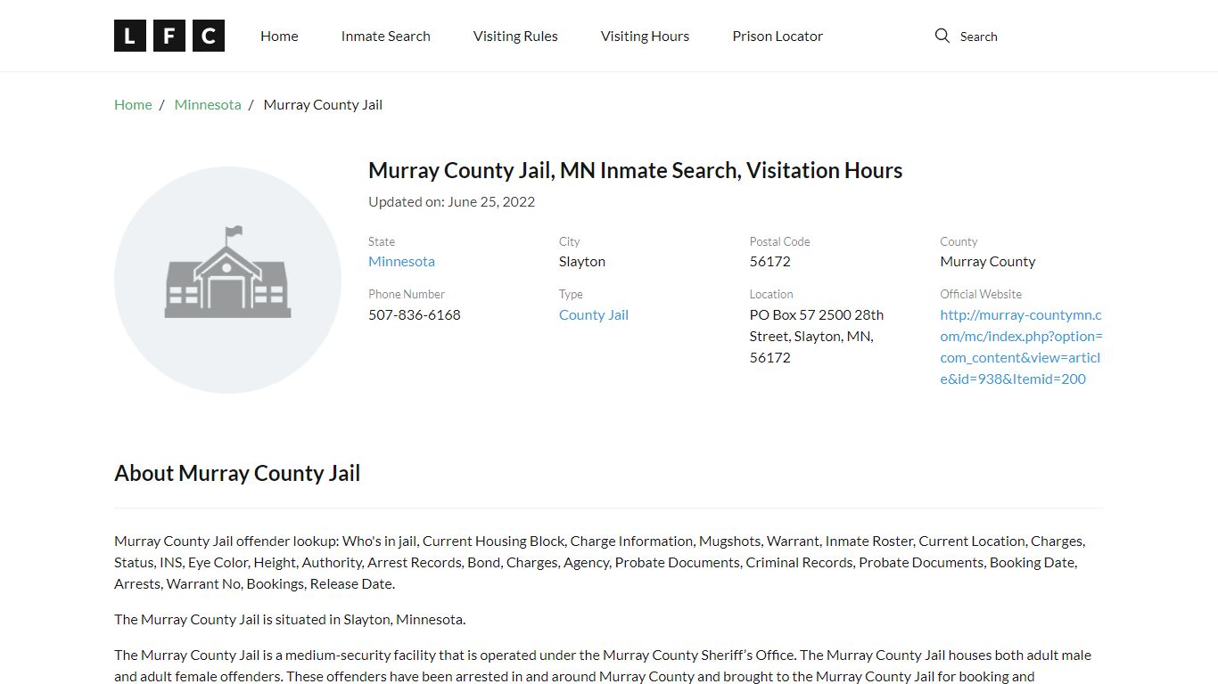 Murray County Jail, MN Inmate Search, Visitation Hours