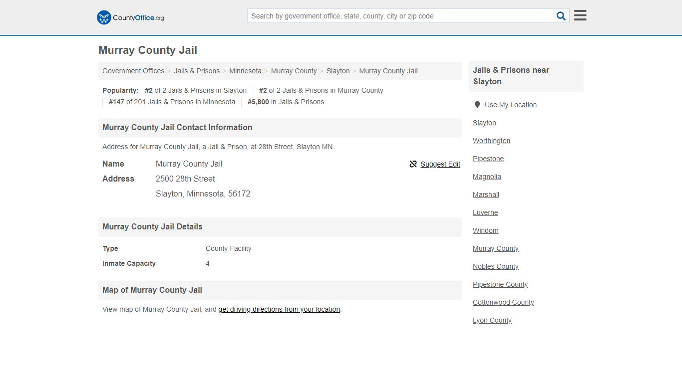 Murray County Jail - Slayton, MN (Address)